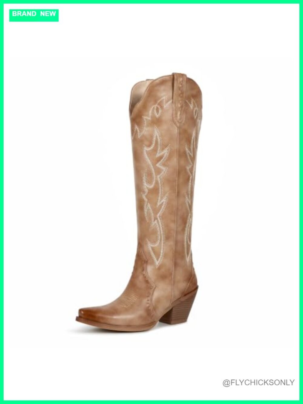 Wetkiss Women's Knee High Western Cowboy Boots Faux Leather Snip Toe Embroidered